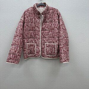 Fashion Floral Flower Print Quilted Clasp Front Jacket w Pockets Womens size XL